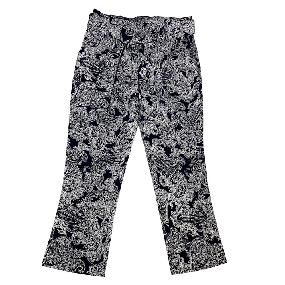 Jules‎ & Leopold Navy White Paisley Straight Leg Tie Waist Bohemian Pant Medium